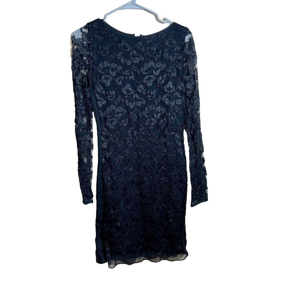 Diane von Furstenberg Sheath Dress Womens 4 Black Lace Silk Floral Long Sleeve‎